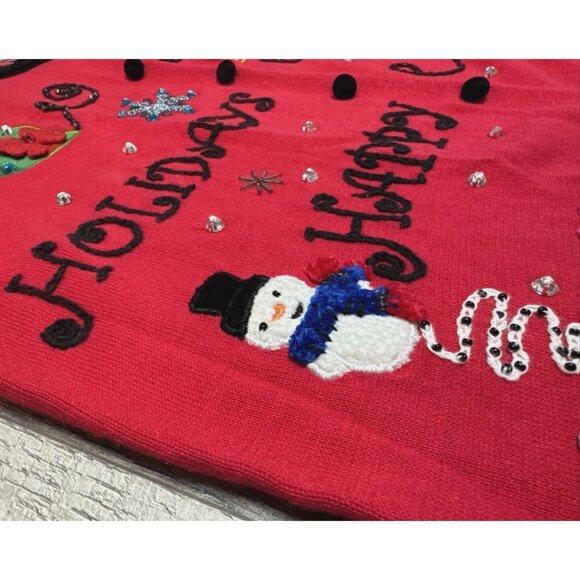 Vintage Jack B Quick Christmas Cardigan Sweater Womens Large Snowman Sequins 90s - Picture 5 of 10
